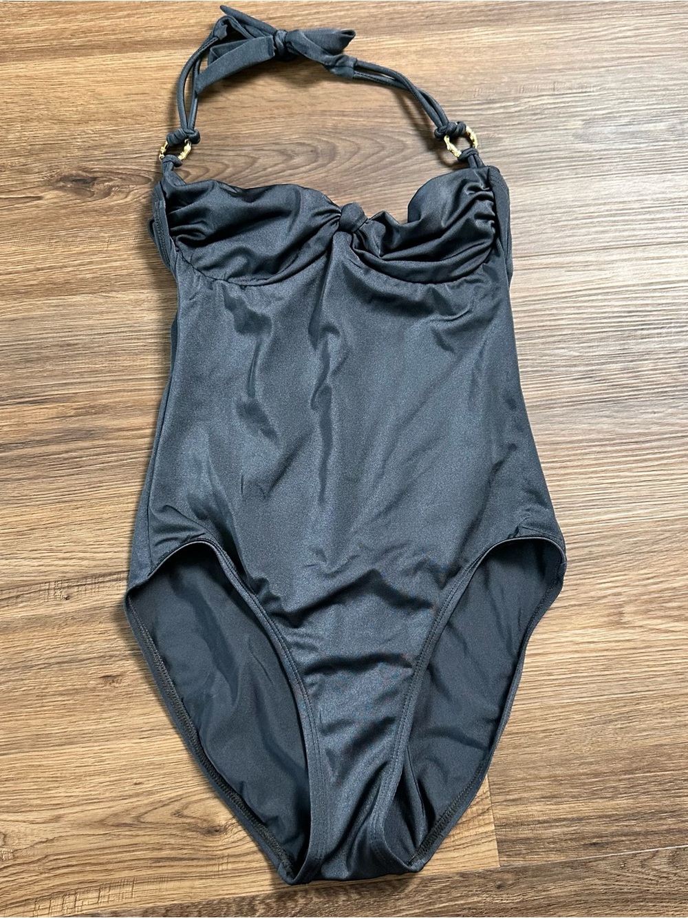 Robin Piccone Mio One Piece Halterneck Swimsuit 8 Pewter Gray Underwire Twist